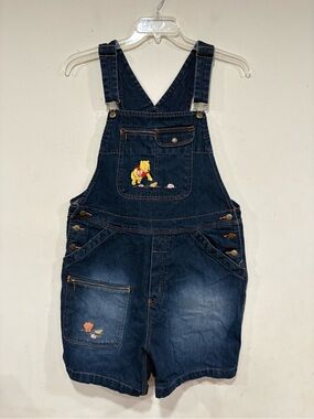 Disney Vintage Winnie The Pooh Embroidered Denim Overalls Shorts Womens Large